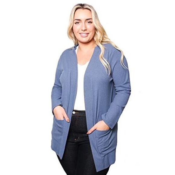 Womens Plus Size Ribbed Long Sleeve Open Cardigan - Picture 2 of 3